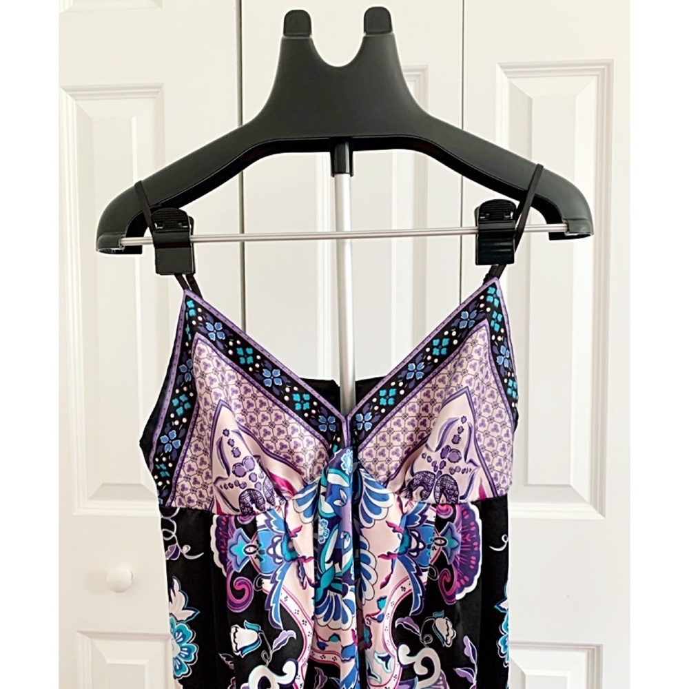 DRESSBARN Sz 12 Silky Floral Multi-Color Sleeveless Stretch Slip Dress - Picture 3 of 8